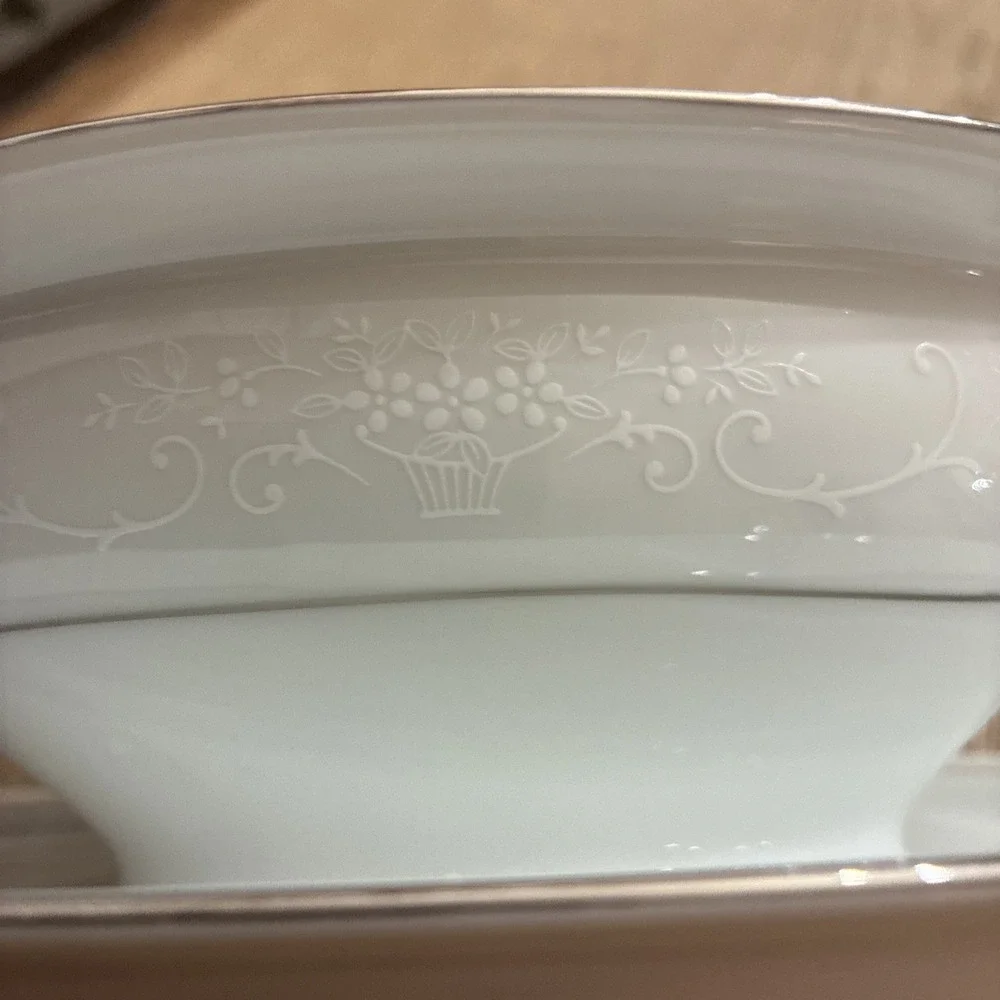 Noritake Whitehall China Gravy Boat w/Attached Underplate Silver Trim 1 PC VTG